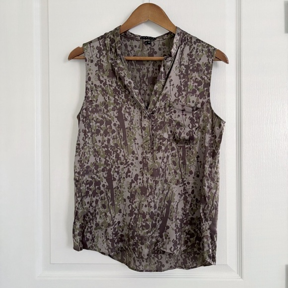 Theory Sinaclaire Silk Camo Tank Top Small Smokescreen - Picture 1 of 8